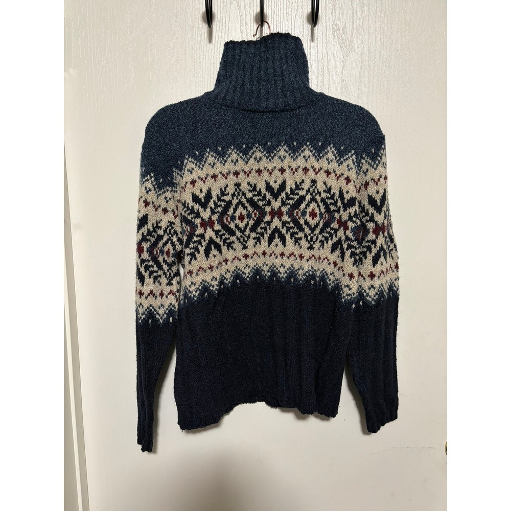 Sweater Project Fair Isle Turtleneck Sweater Navy Blue Cream Snowflake‎ Size M